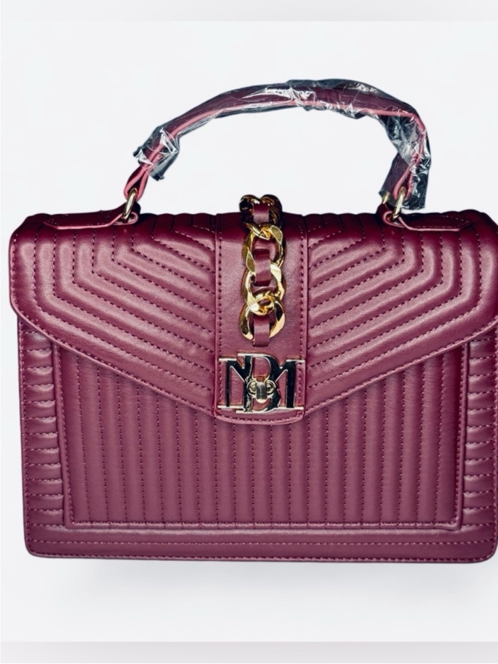 Badgley Mischka Quilted Top-Handle Satchel in Berry